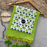 Perrot Green Handloom Khadi Cotton Saree With Kids Print Blouse